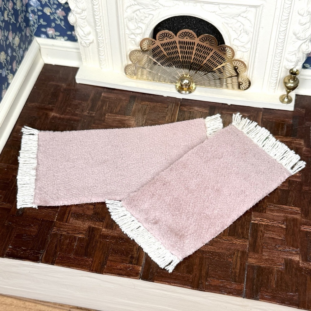 Dollhouse Miniature Rug Pink & White Modern Design Velvet 1:12 Artisan Carpet